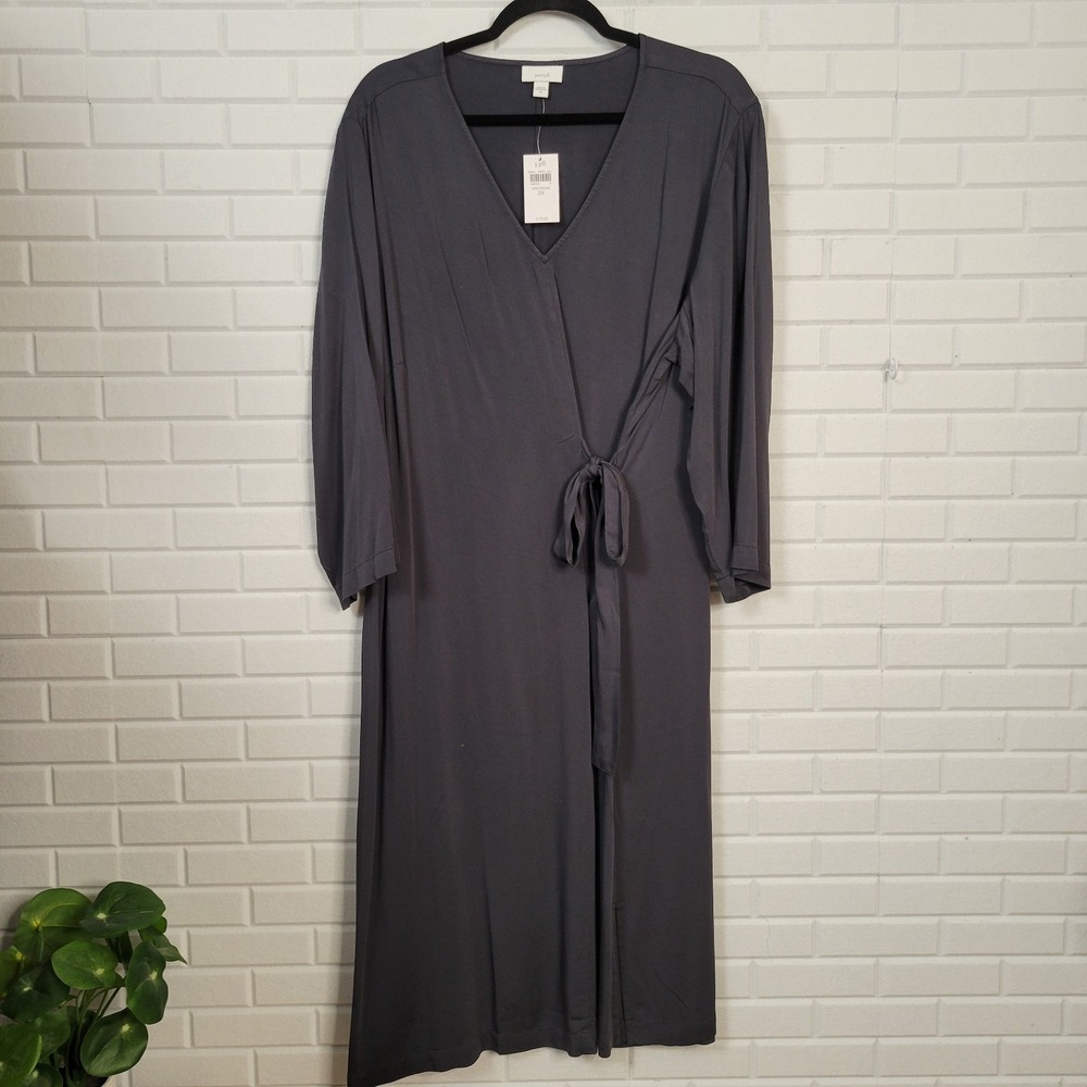 Pure Jill Side Tie Dress Size 2X Faux Wrap Minimalist Lagenlook‎ Sustainable - Picture 9 of 9